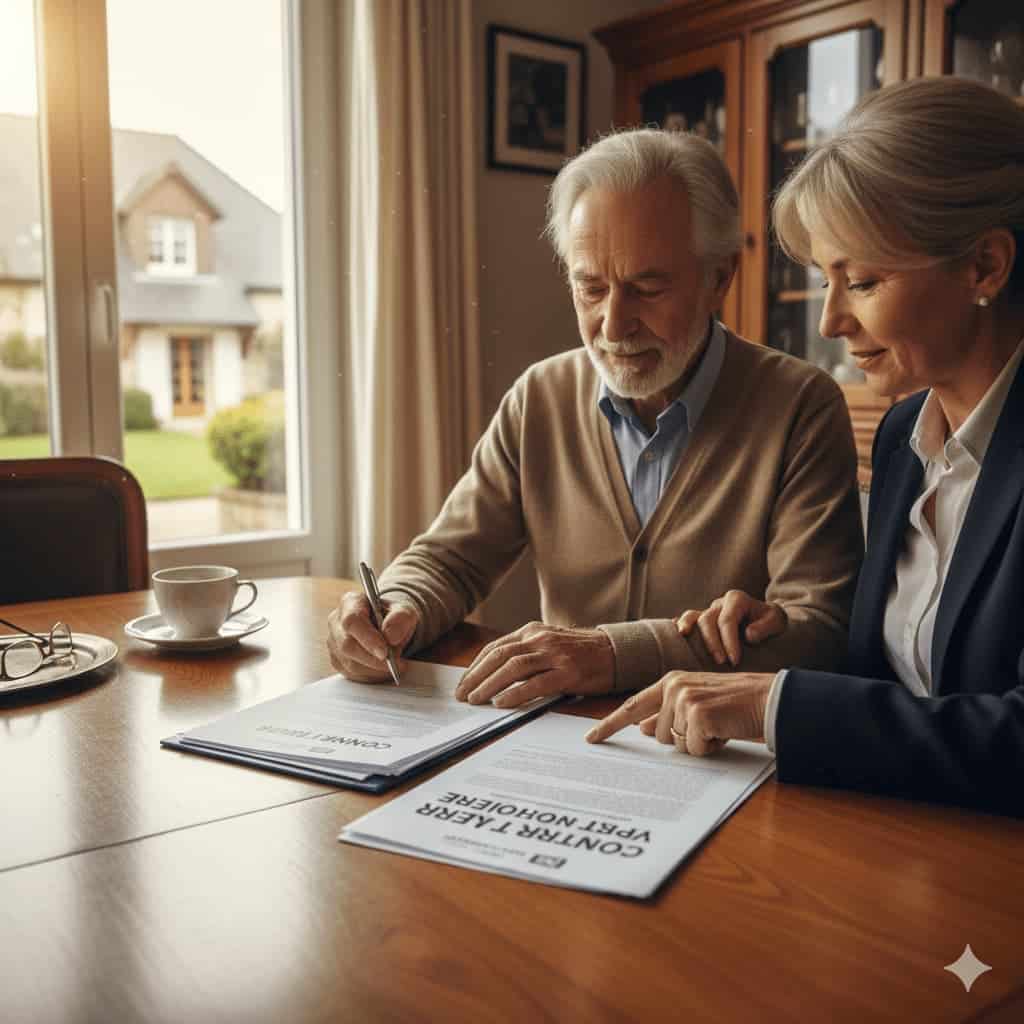 Prêt Viager Hypothécaire Dirigeant senior analysant une solution de prêt viager hypothécaire pour son patrimoine