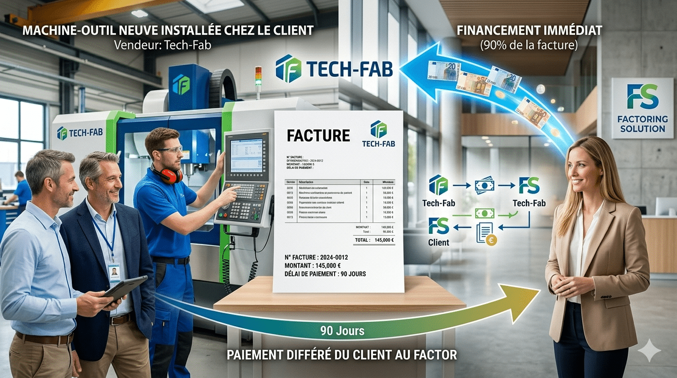 Affacturage - paiement facture Employé utilisant une machine industrielle en atelier dans le cadre d’un financement de trésorerie en lease-back